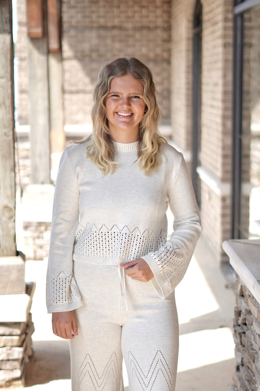 Dreamer Crochet Trim Top
Crew Neckline
Long Sleeves With Crochet Trim
Skimmer Length
Knitted Sweater
True To Size
Color: Oatmeal
Fabric Content: 60% Cotton, 40% Acrylic
Care Instructions: Hand Wash Cold, Do Not Bleach, Do Not Tumble Dry.