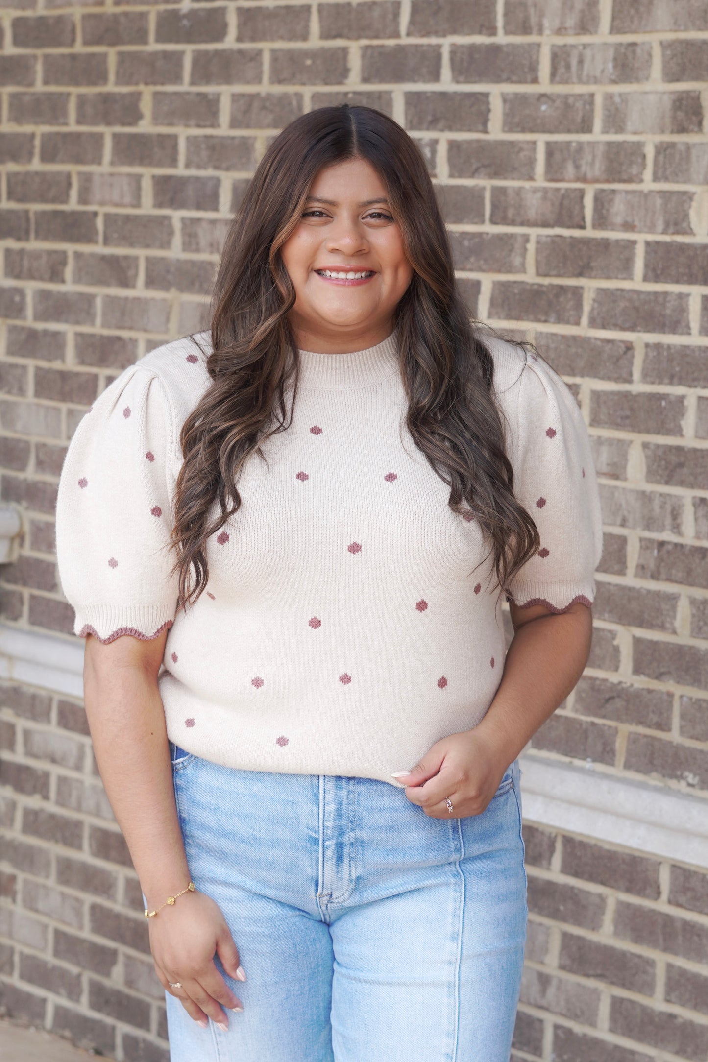 Latte Polka Dot Scallop Top