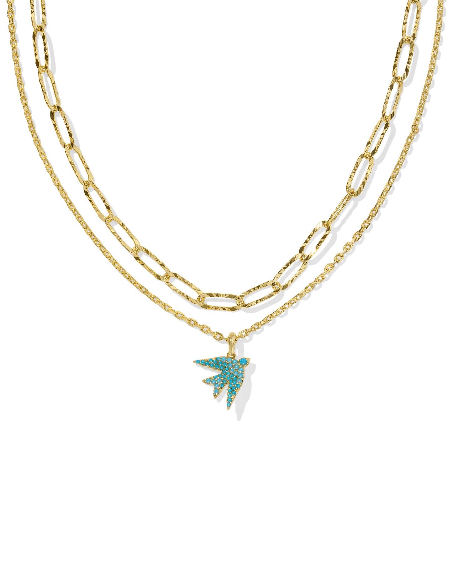 Gold Chain Necklace, Turquoise Blue Bird Charm, Lobster Clasp, Metal- 14K Gold Over Brass, Size- 16.5", 15.5" CHAINS WITH 3" EXTENDER, 0.75"L X 0.72"W PENDANT