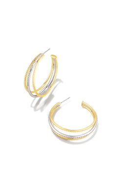 Take your earring game to the next level with the Dana Hoop Earrings in Mixed Metal. From the split-hoop design to the mix of textures, these earrings are sure to become a show stopping staple in your collection. Dimensions: 2.05'L X 0.39'W Season: Summer 2023 Mixed Metals