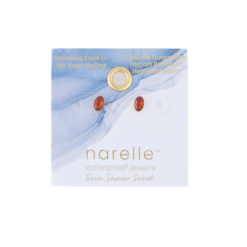 Red Oval Gem Stud Earrings