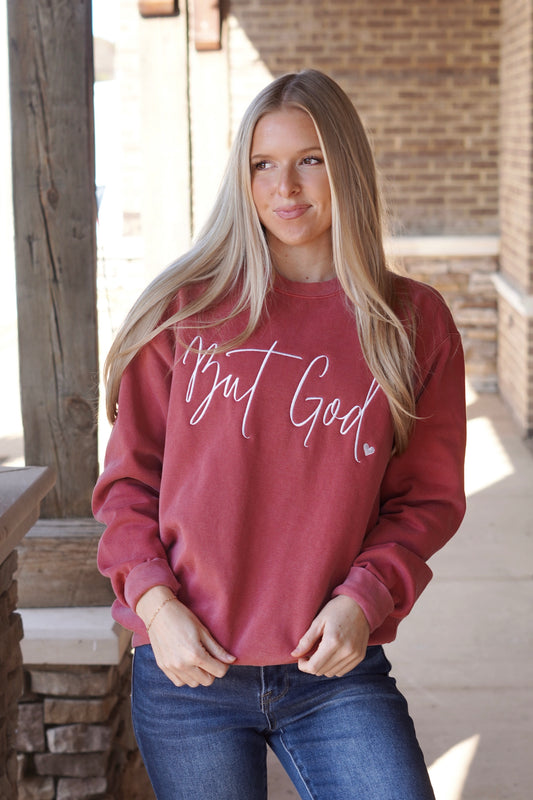 "But God" Embroidered Sweatshirt