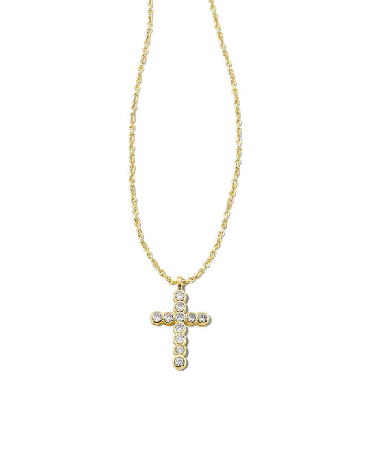 A delicate symbol with subtle shine, the Cross Gold Pendant Necklace in White Crystal is a meaningful reminder of what matters to you most. Dimensions- 19' CHAIN, 0.5'L X 0.83'W PENDANT Metal- 14k Yellow Gold Over Brass Closure- Lobster Clasp With Single Adjustable Slider Bead