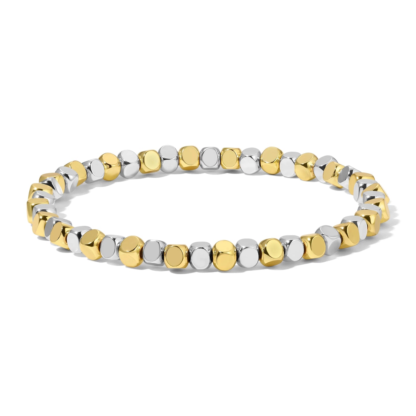 4mm Silver And Gold Mixed Cube Beaded Bracelet