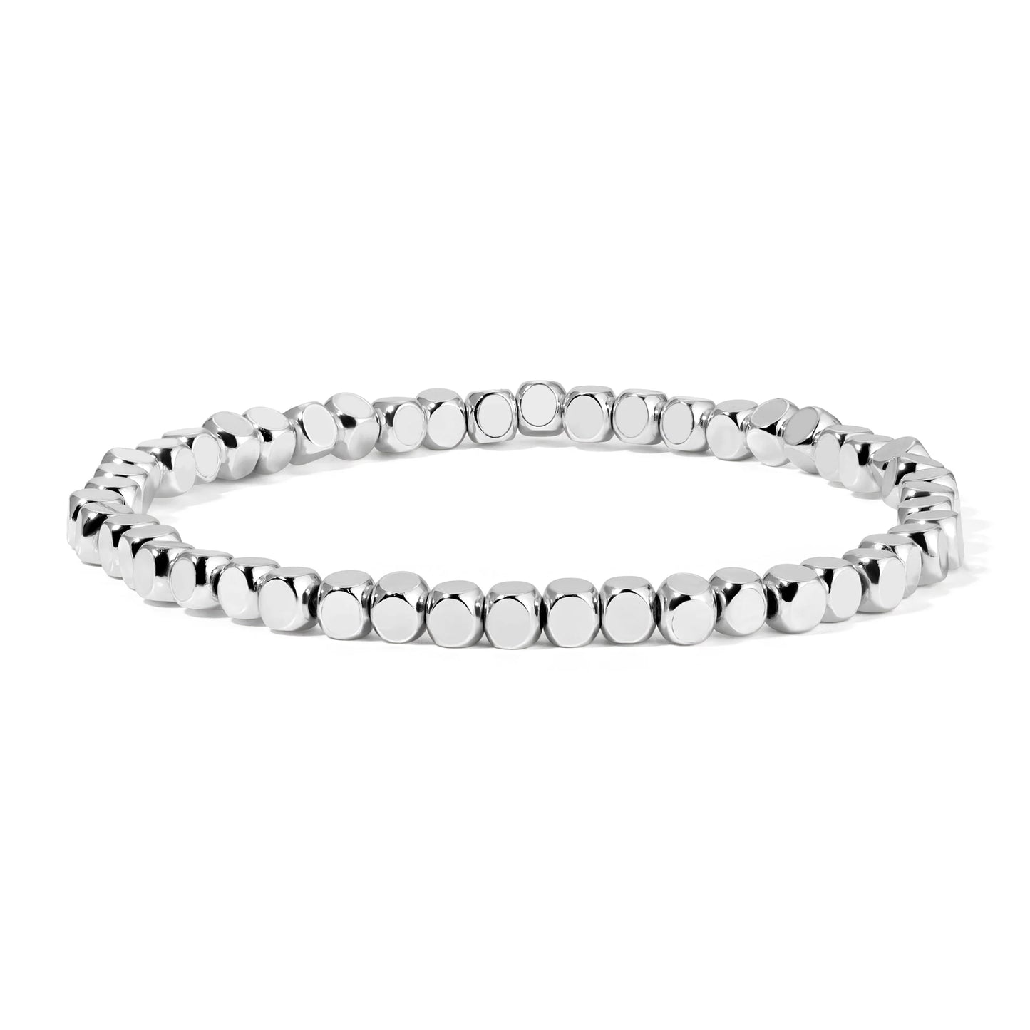 4mm Silver Cube Beaded Bracelet