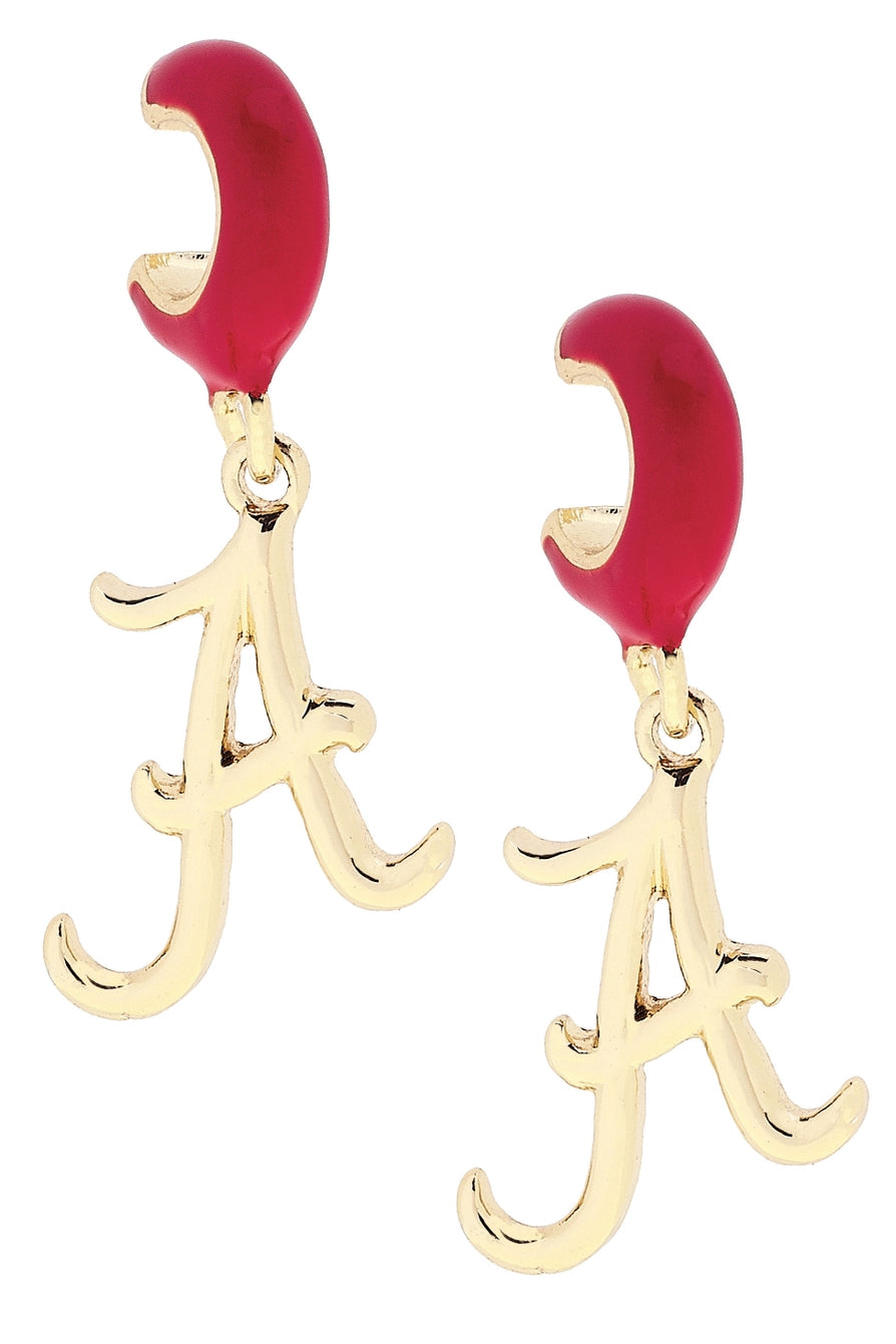Collegiate Logo Huggie Hoop Earrings
Base Metal with Shiny Gold Plating
"Alabama Crimson Tide" Script A
Closure: Ear Post