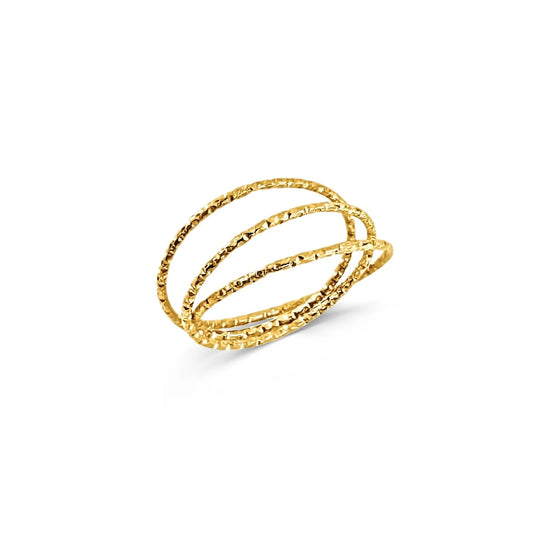 Gold Interlocking Hammered Ring, Water Resistant, Measurements: 1 mm, 3 Pieces Interlocking