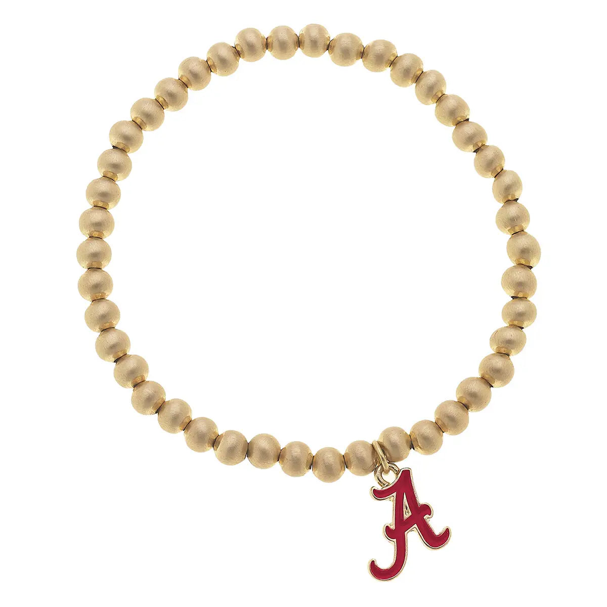 Gold Beaded Bracelet with Alabama "A" Collegiate Charm