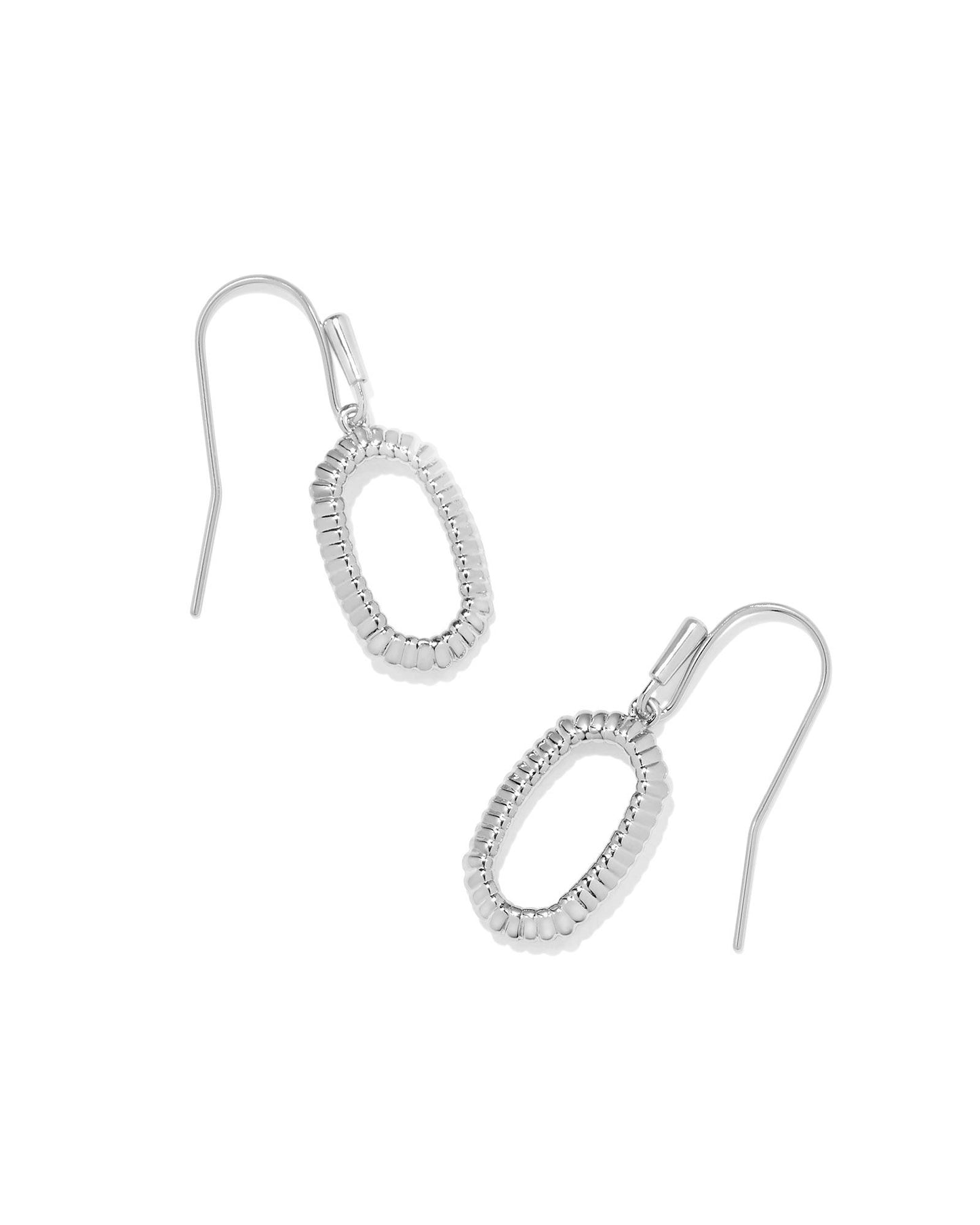 fishhook closure earrings with a open ridges shape design in rhodium