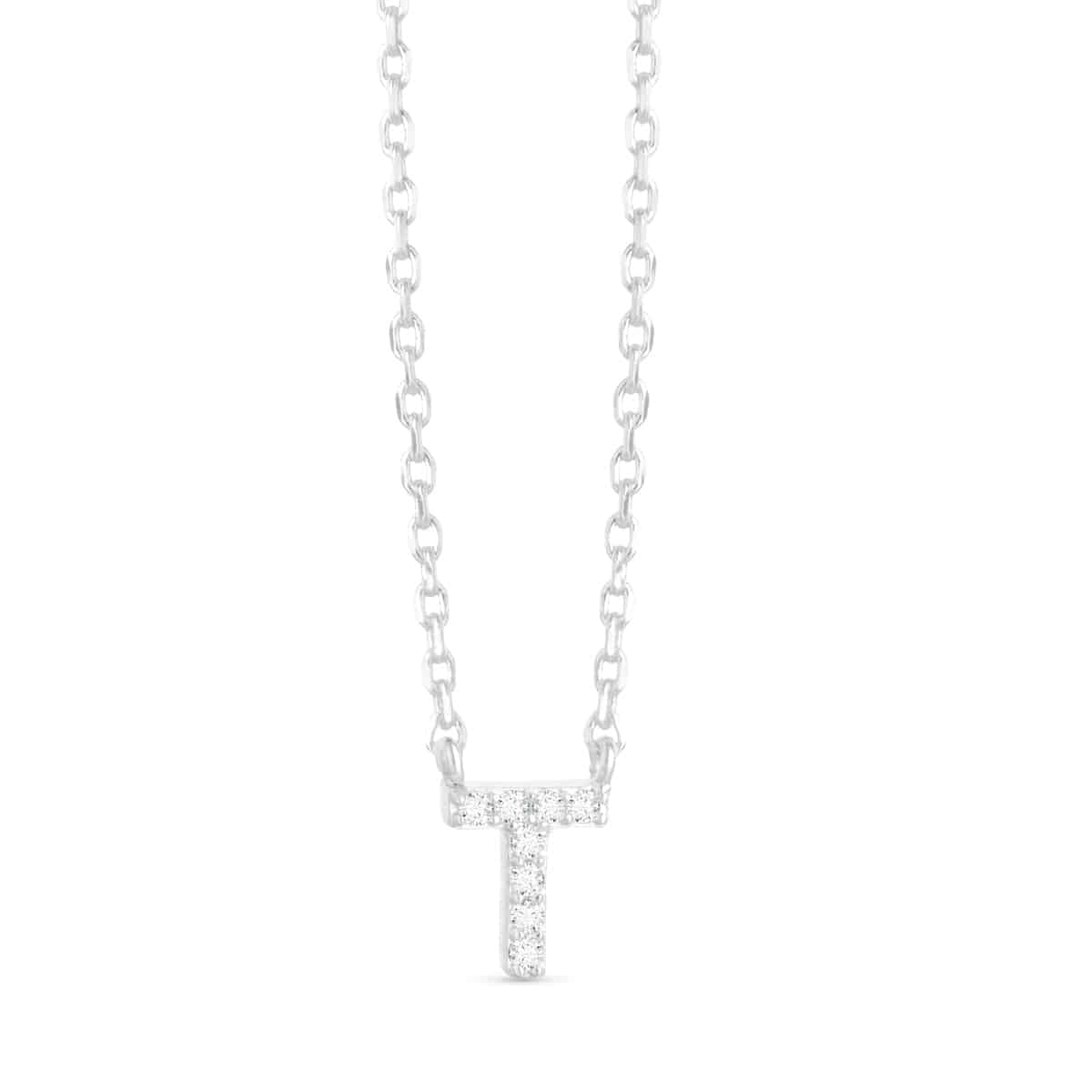 Silver Chain Necklace with Small "T" Initial Charm