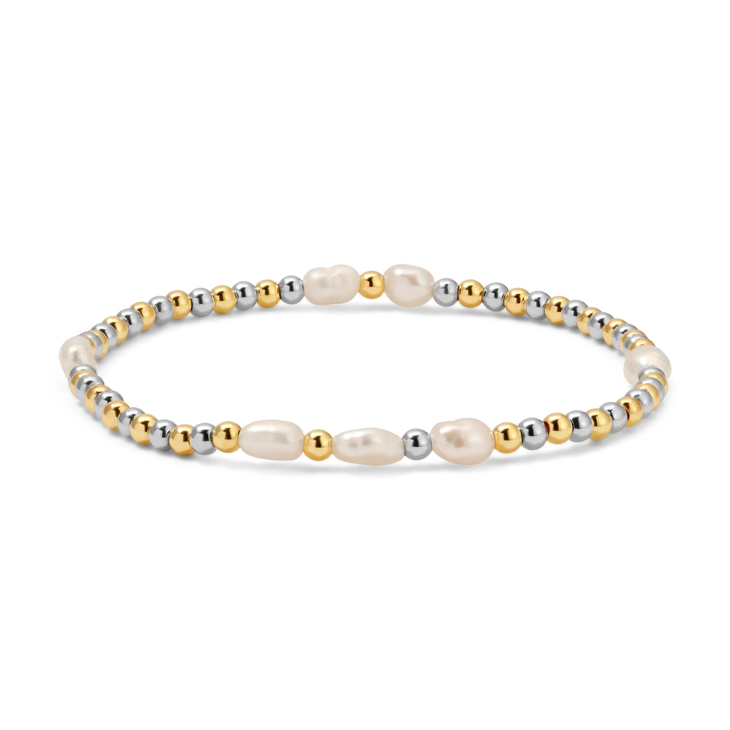 3mm Silver And Gold Mixed Baroque Pearl Beaded Bracelet