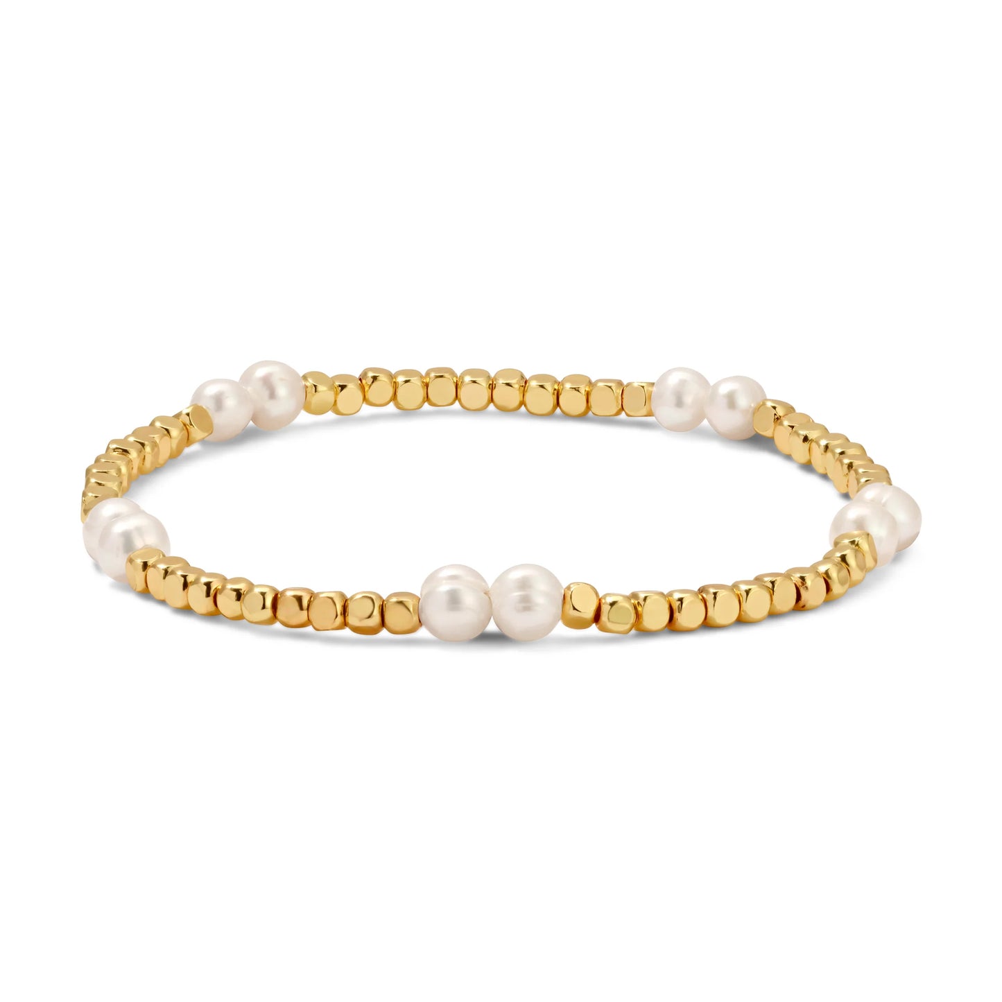 2.5mm Gold Cube And Pearl Beaded Bracelet