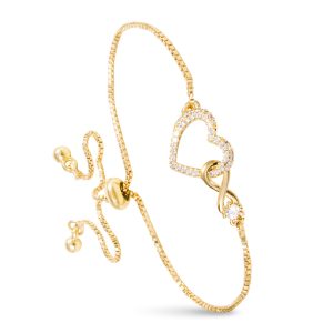 Infinity Heart CZ Pull-Cord Bracelet- Gold