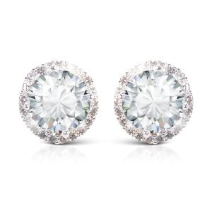 Timeless Radiance- Round Cut Halo Stud Earrings- SIlver