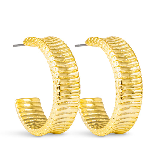 Kennedy Polished Ribbed Hoop Gold