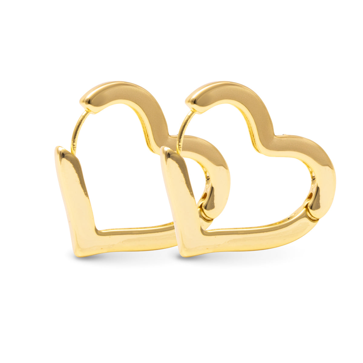Heart outline shape gold earrings with a latch back.