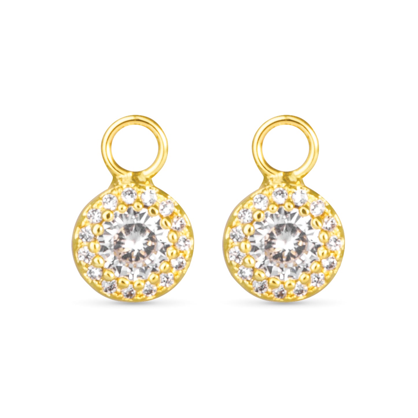Gold with cubic zirconia detailing halo earring charm.