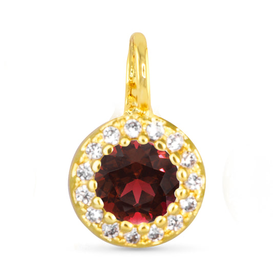 Red CZ Halo Necklace Charm Gold