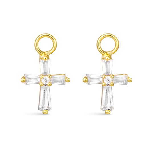 CZ Tapered Cross Earring Charm Gold