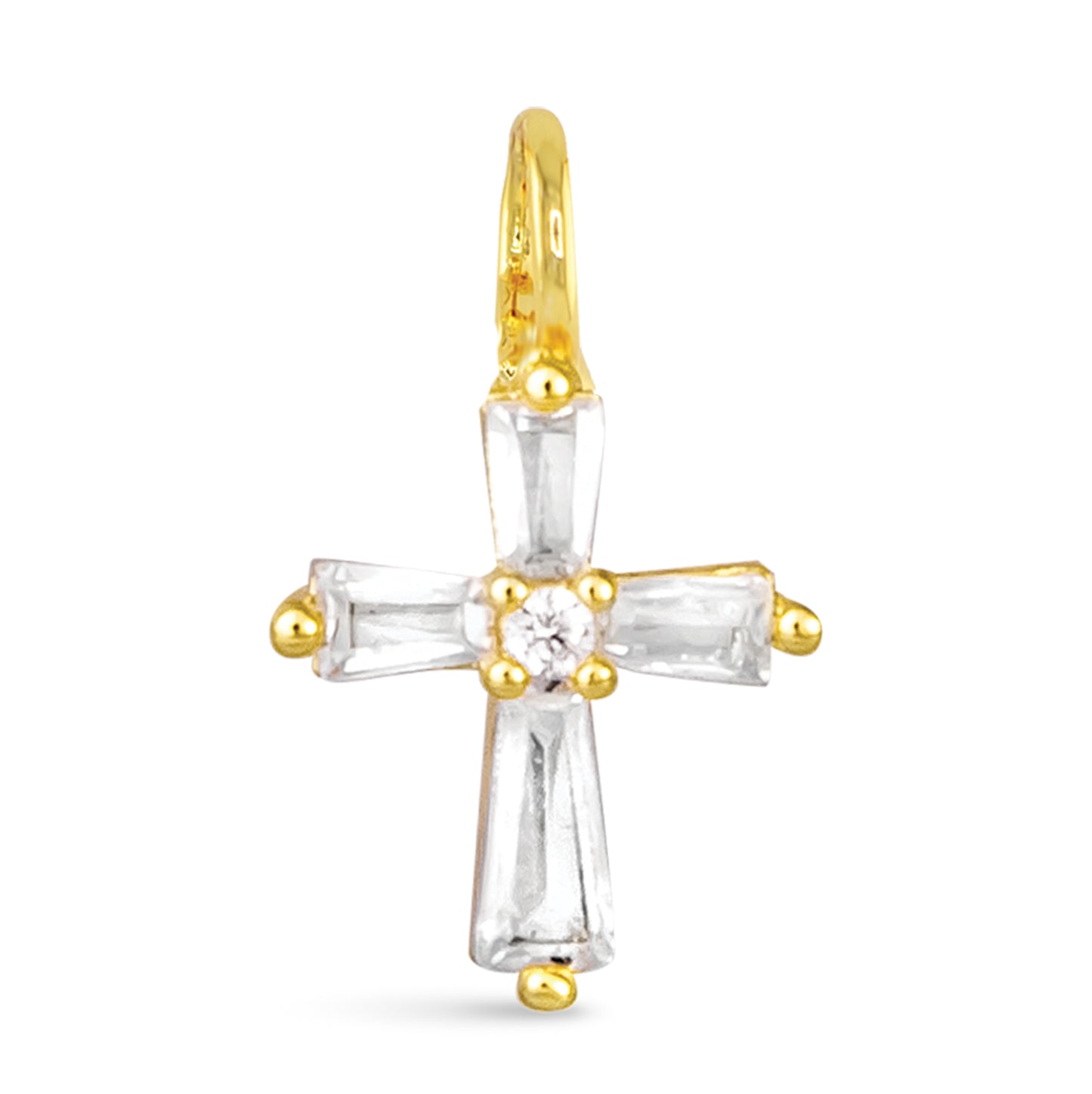 CZ Tapered Cross Necklace Charm Gold