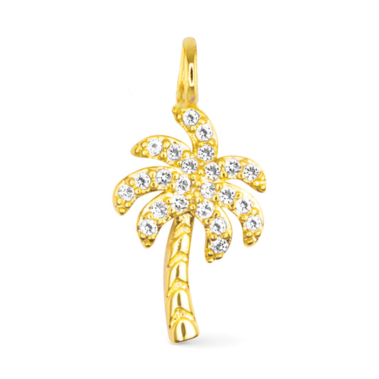 CZ Palm Tree Necklace Charm Gold
