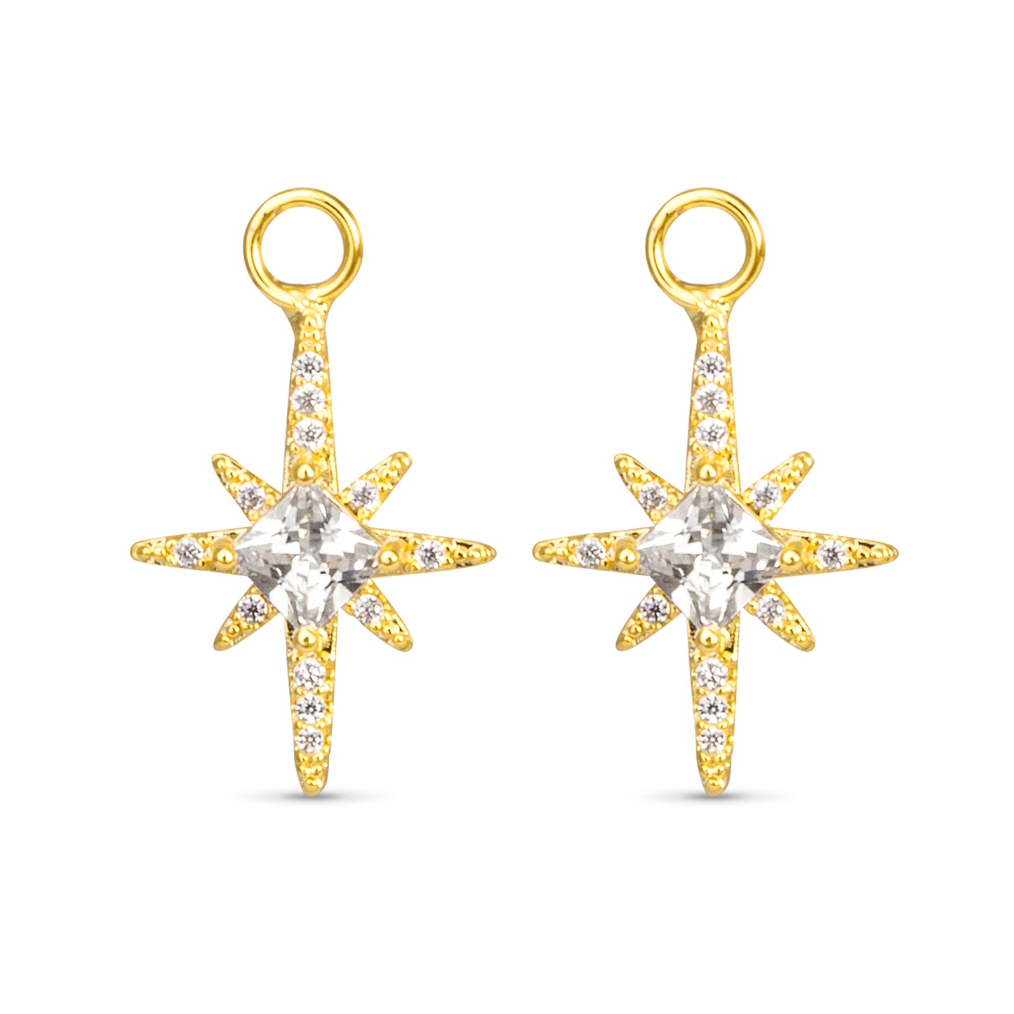 Cubic zirconia North Star earring charm with a gold outline