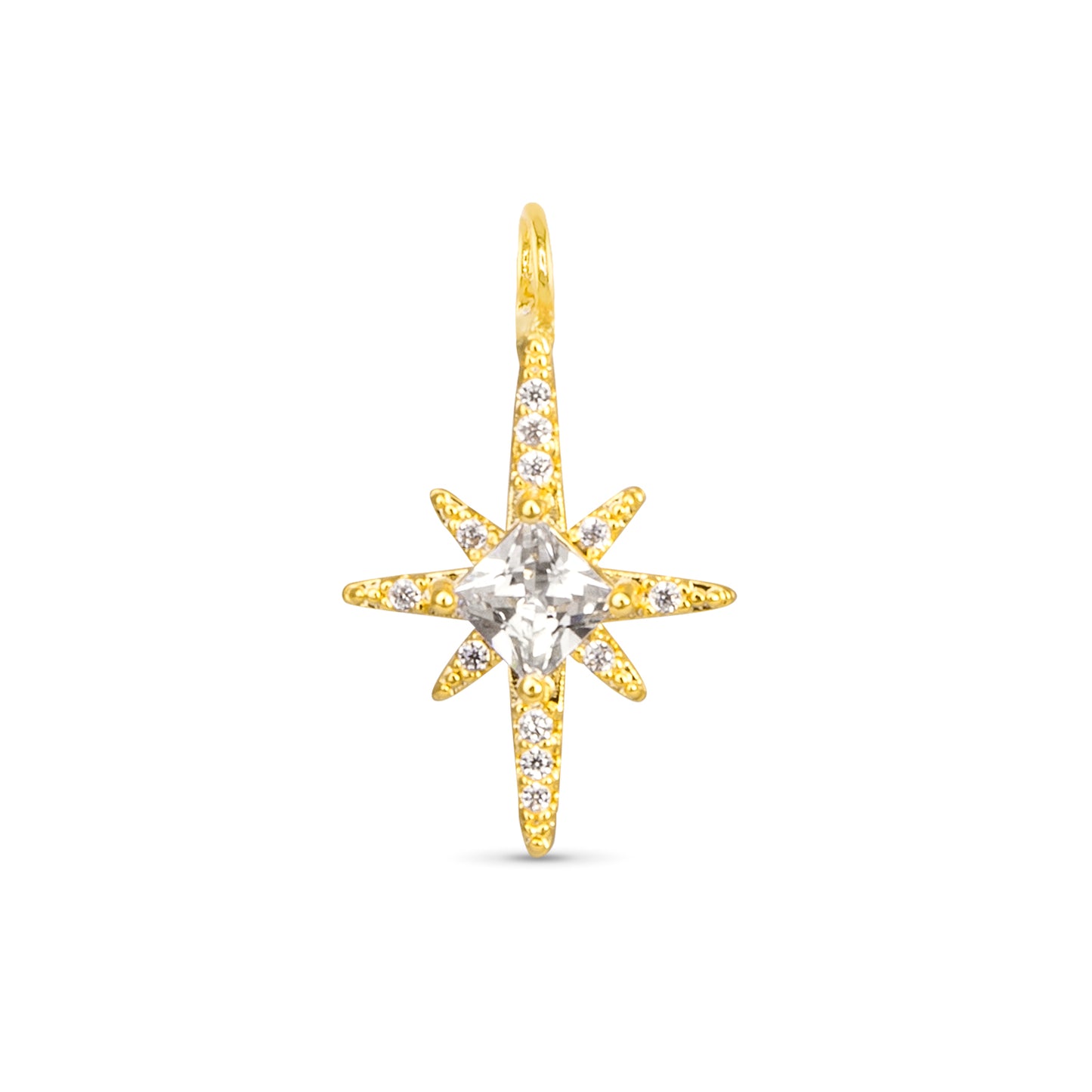 Cubic zirconia North Star necklace charm with a gold outline