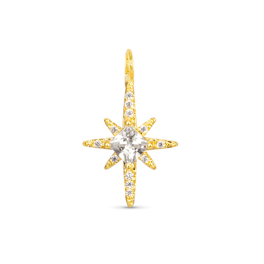 Cubic zirconia North Star necklace charm with a gold outline
