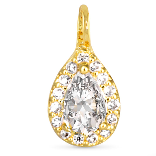 CZ Pear Halo Necklace Charm Gold