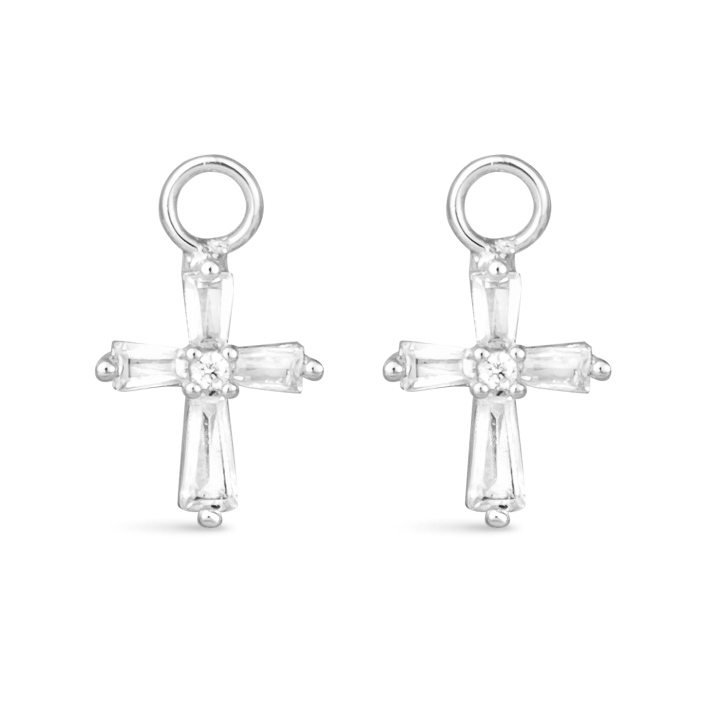 CZ Tapered Cross Earring Charm Silver