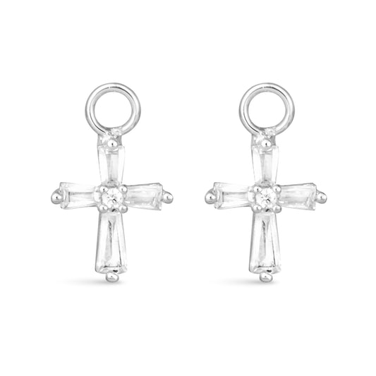 CZ Tapered Cross Earring Charm Silver