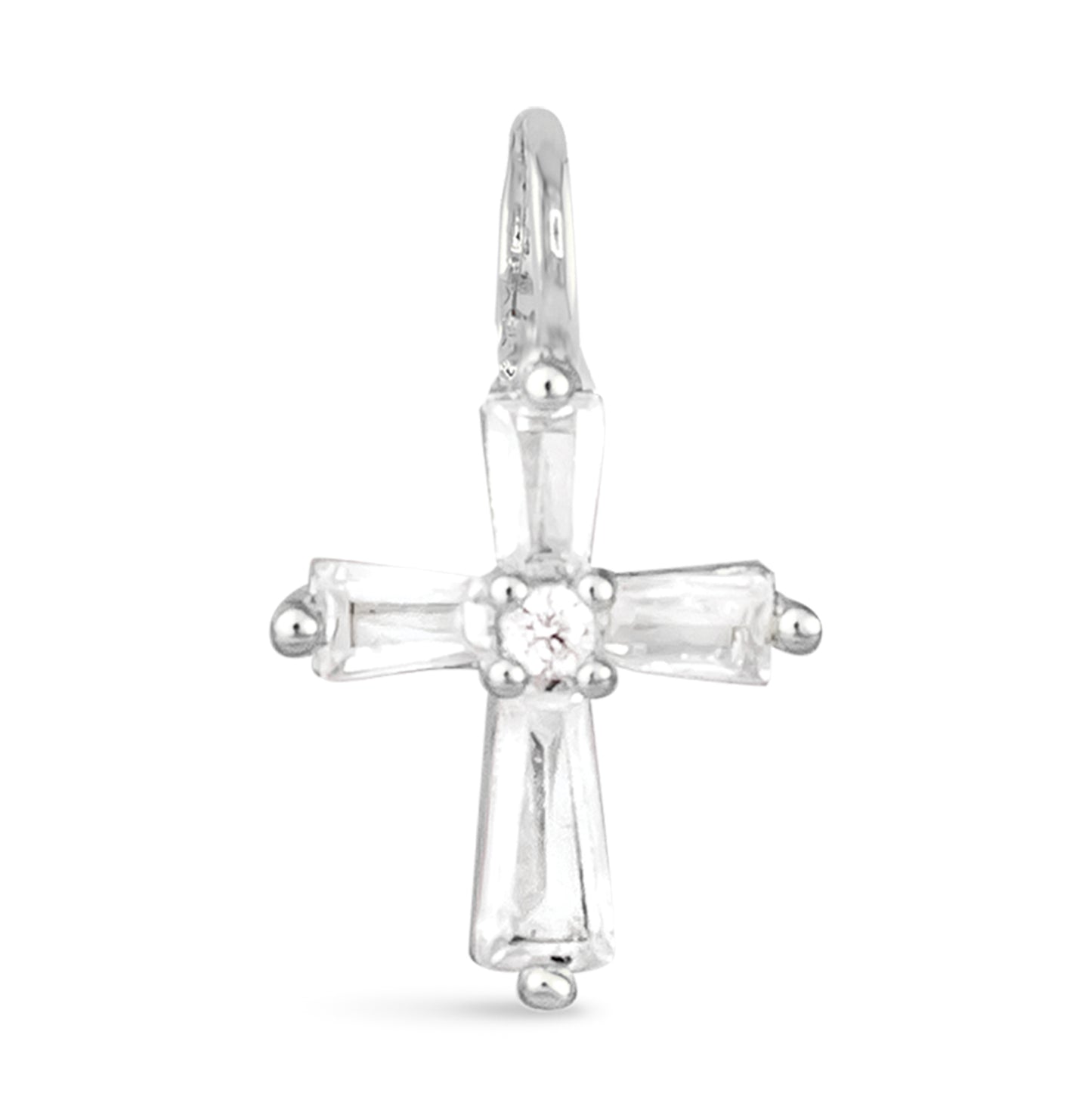 CZ Tapered Cross Necklace Charm Silver
