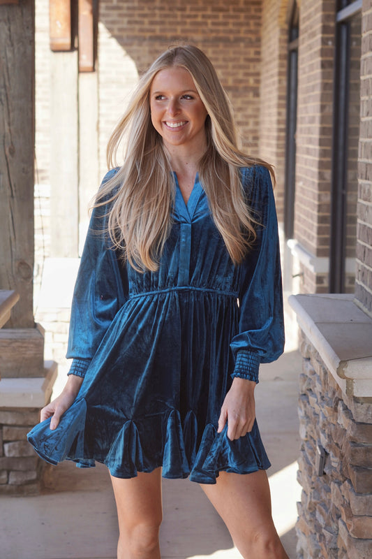 Val Velvet Teal Dres