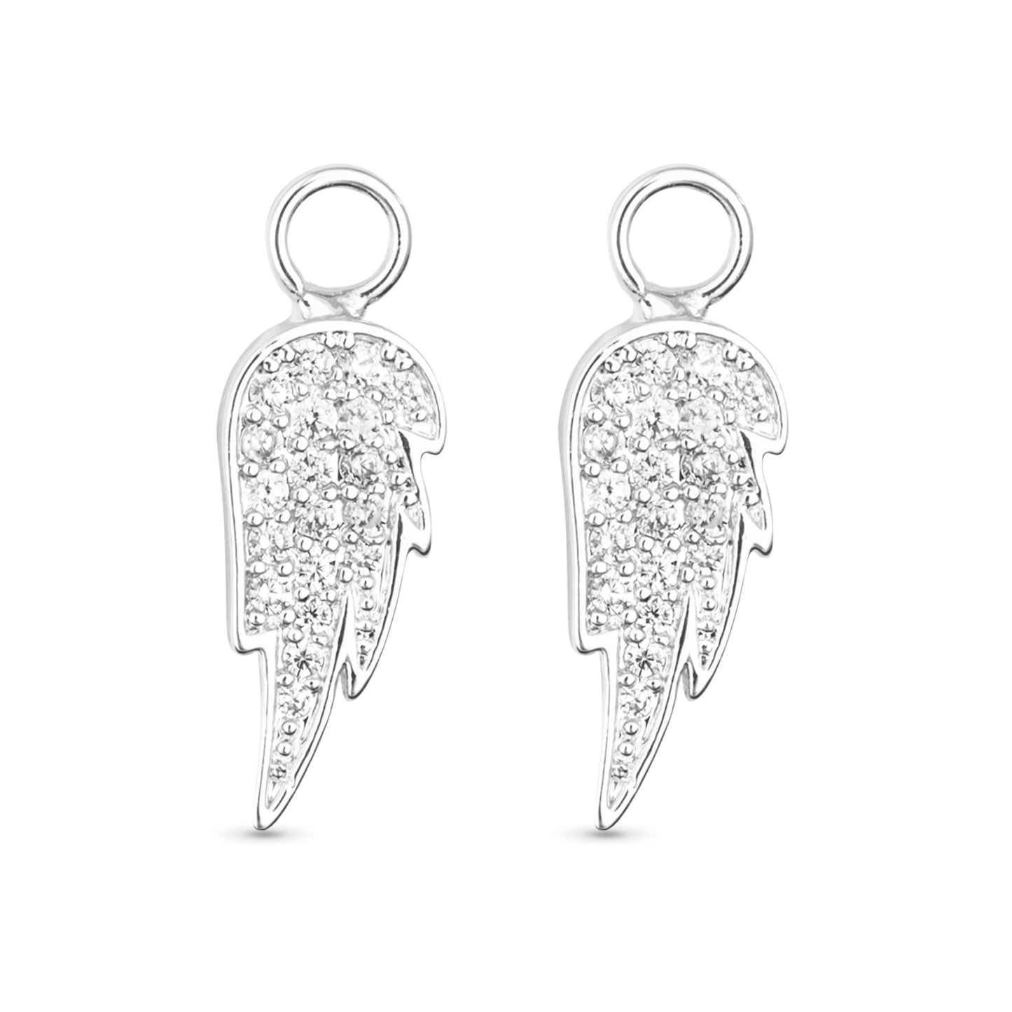 Silver angel earring charms wing shaped with faux crystal detailing