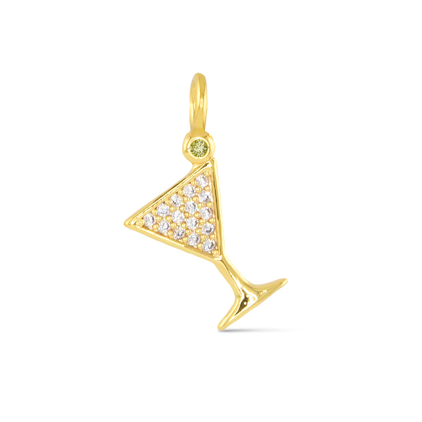 Gold martini necklace charm with faux crystal detailing