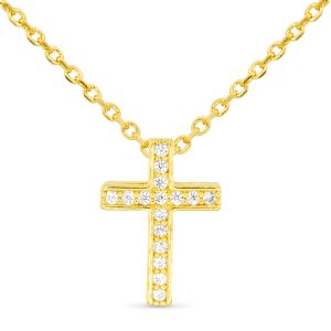 Gold CZ Channel Set Cross Necklace, 18K Gold Dipped
