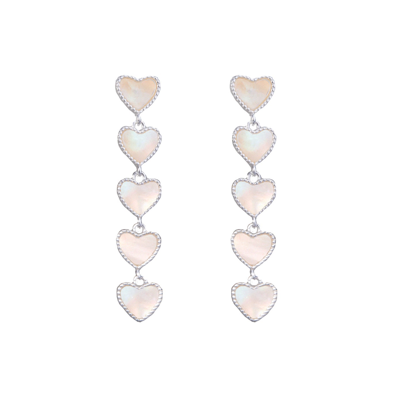 Mother of Pearl Five Heart Drop Earrings Silver