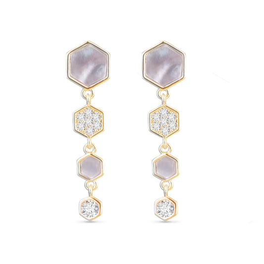 Mother Of Pearl And CZ Hexagon Drop Earrings