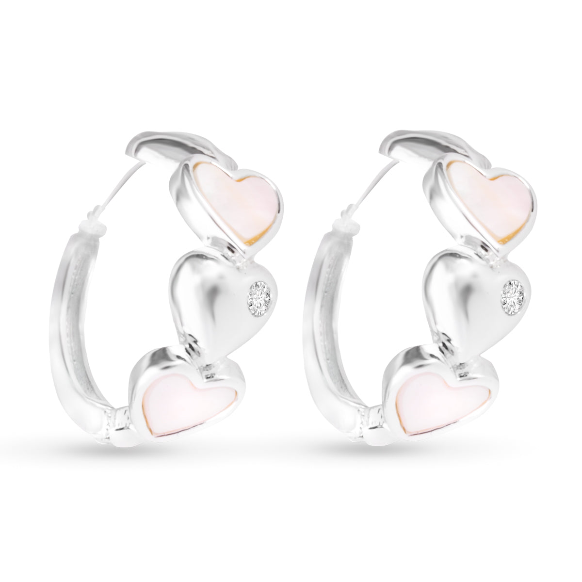 Mother Of Pearl Four Heart Earrings Silver