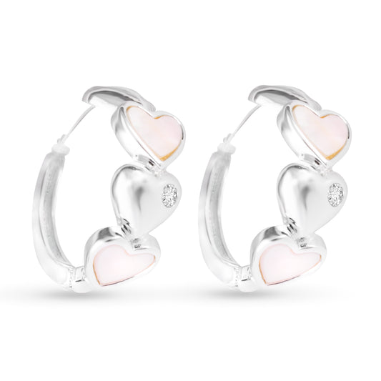 Mother Of Pearl Four Heart Earrings Silver