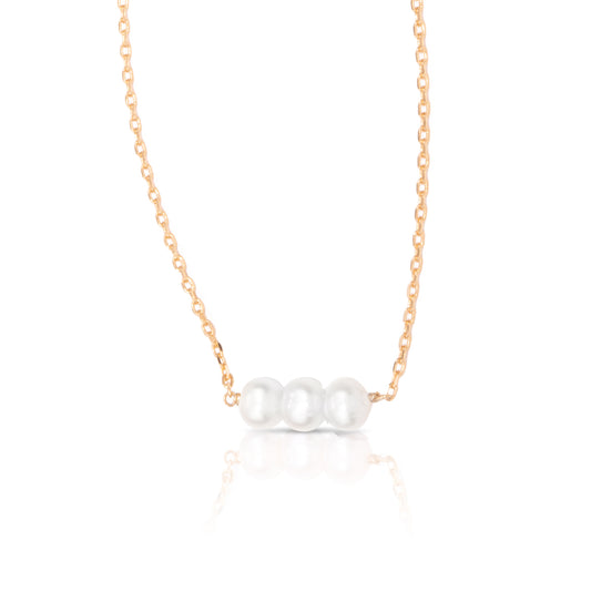 3 Pearl Row Necklace Gold