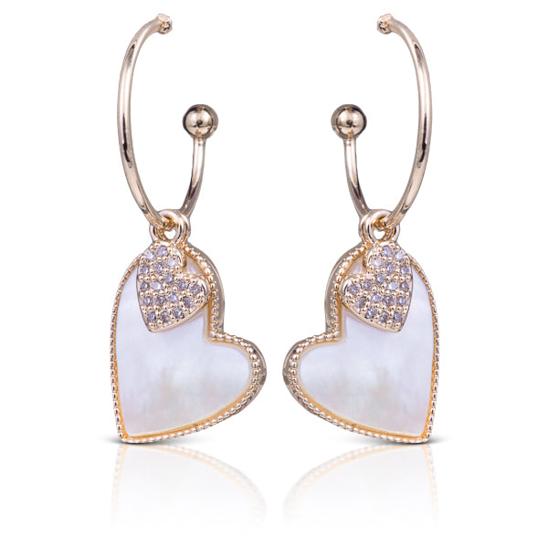 Mother Of Pearl Dangle Heart Earrings