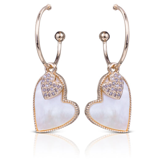 Mother Of Pearl Dangle Heart Earrings