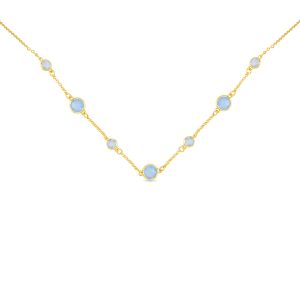 Gold Cain Necklace With Light Blue Gemstones Spaced Along It