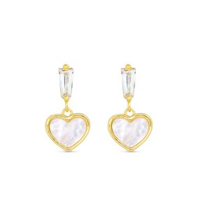 Gold CZ And MOP Heart Drop Earrings