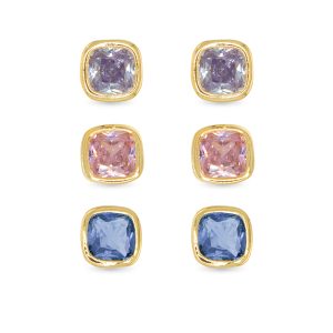 Gold CZ Pastel Trio Earrings