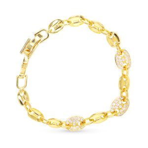 Gold link chain bracelet with a few crystal links spaced throughout