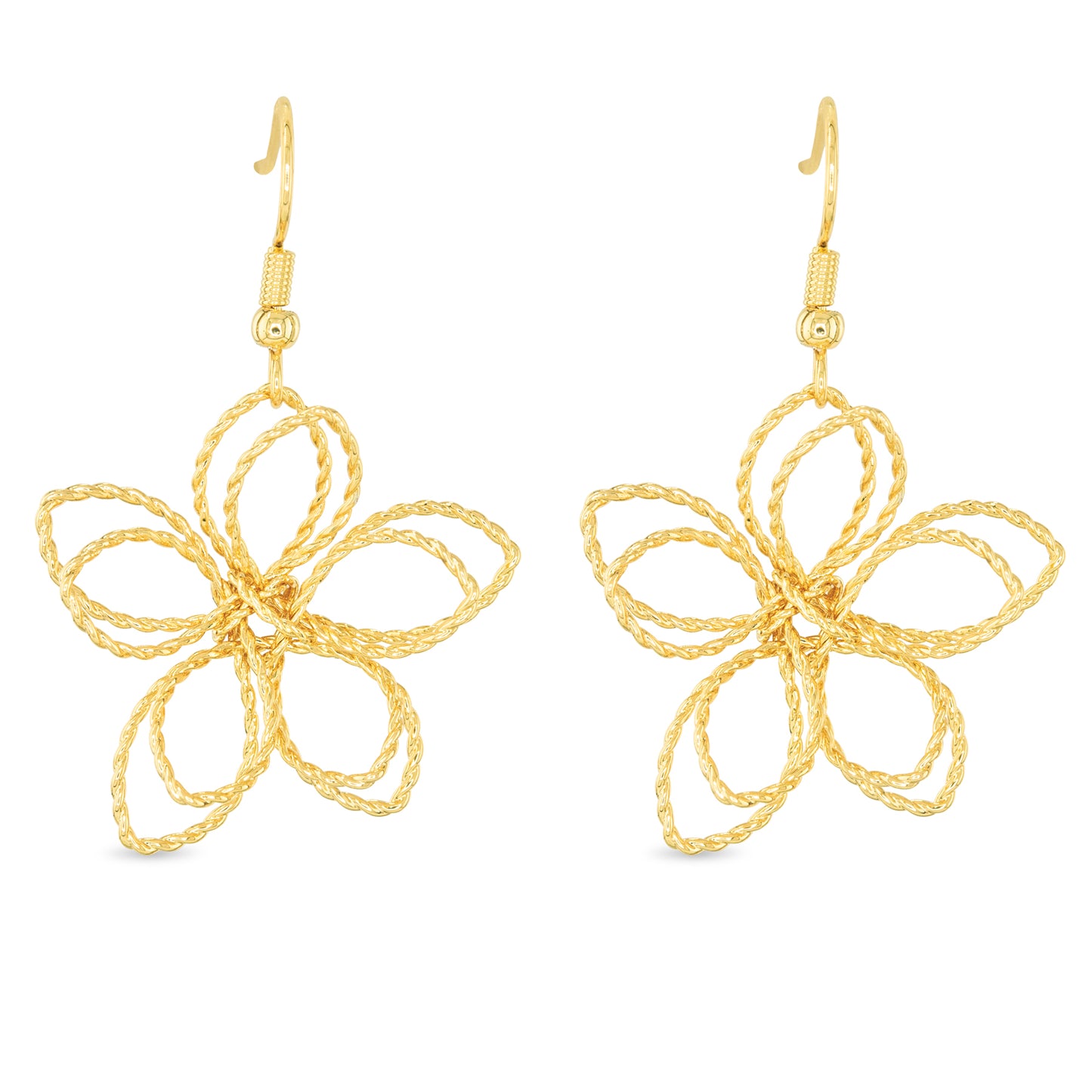 gold wire-frame flower earrings