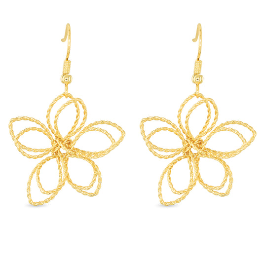 gold wire-frame flower earrings