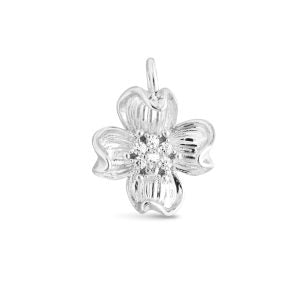 Silver CZ Dogwood Flower Charm, Sterling Silver Dipped